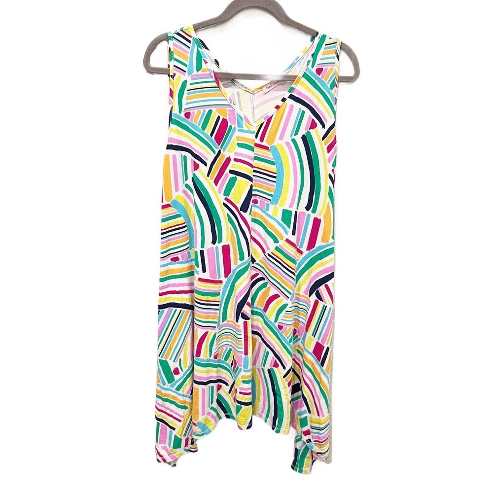 Fresh Produce Colorful Jersey Knit Handkerchief Hem Pocket Dress Size XXL
